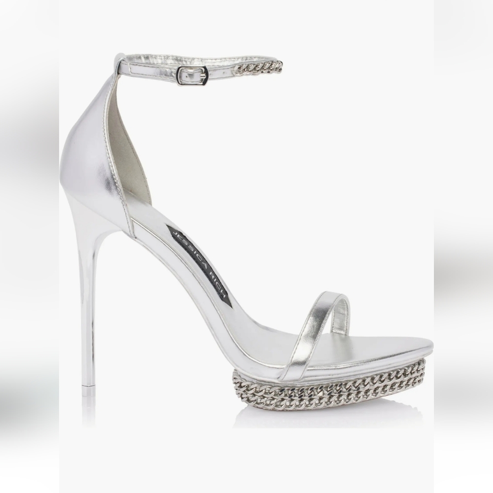 Jessica Rich - Elegant Silver Chain Detail Heels. New In Box Size EU 40/US 10